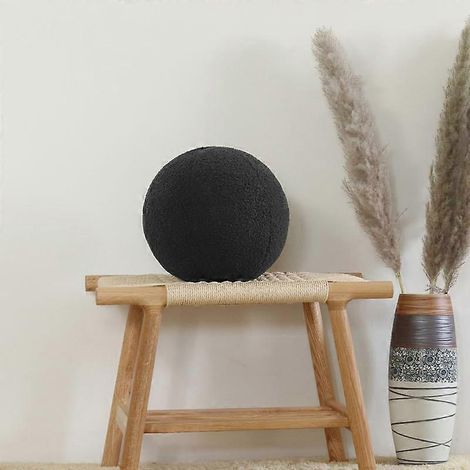 Coussin rond boule noir 30cm - Peluche - Déco maison - Coussin dossier (1/3)