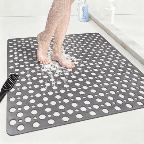 53 x 53 cm, Gris Carré Tapis de Douche Antidérapant, Tapis de Bain, Tapis de Baignoire pour Salle de Bain avec ventouses et Trous d'évacuation, Lavable en Machine, Doux pour Les Pieds