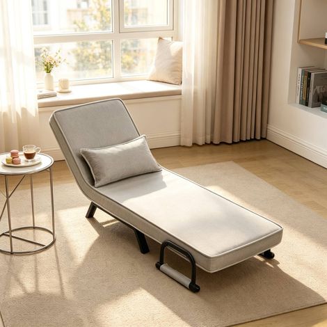 Poltrona letto 3 in 1 reclinabile 5 posizioni, letto singolo, lino grigio chiaro OKWISH (1/5)