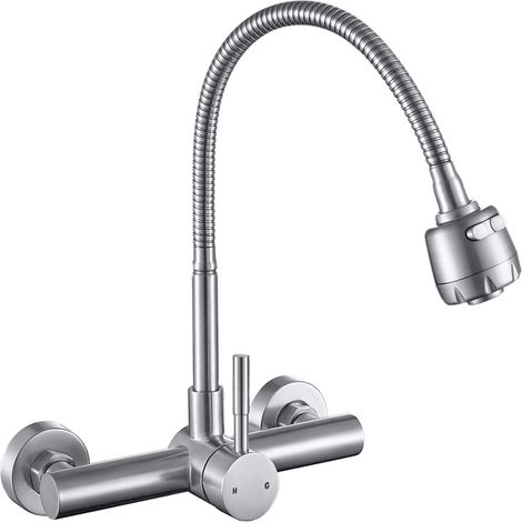 Robinet de cuisine en bois d'érable, fabriqué en acier inoxydable 304, robinet d'eau chaude et froide, rotation à 360 degrés, avec une finition plissée. (1/5)