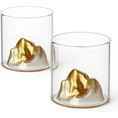 Lot de 2 verres à whisky en cristal japonais, verres de 12 oz pour whisky, cognac, scotch, cocktail, rhum, bière (Montagne dorée) (1/5)