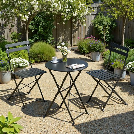 Songmics – Ensemble table et chaises de jardin pliable 3 pièces – Acier traité résistant aux intempéries – Rangement facile – Stabilité renforcée