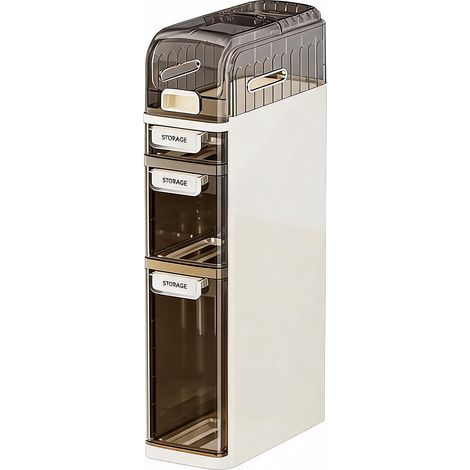 Badezimmerschrank Schmal Mit Rollen Wasserdichter Kunststoff Badschrank 4 Tier Slim Beistellschrank Mit Toilettenpapierhalter Zur Aufbewahrung Von Badehandtuch, Shampoo, 18x41x78cm (1/5)