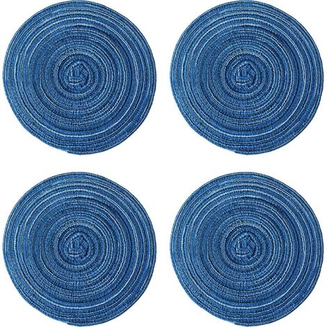 Sets de table ovales lavables, antidérapants, résistants à la chaleur, tissés, pour les repas de famille en vacances (Bleu) (1/5)