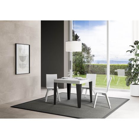 Tavolo Flame Allungabile piano Bianco Frassino 90x90 Allungato 246 telaio Antracite (1/4)