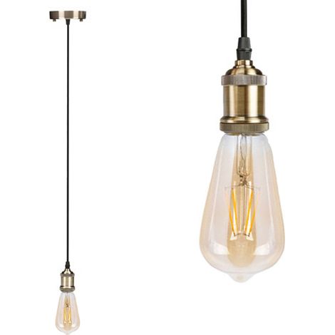 Universal Schnurpendel Retro mit E27 LED, Bronze / Kabel Textil schwarz, Ø 8,5cm (1/5)