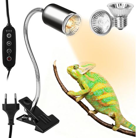 Lampe Chauffante, Lampe Reptiles et Amphibiens avec 2 x 50W Ampoules E27 UVA UVB et Pince Pivotante à 360 °, Ampoule Chauffante pour Tortue, Serpent, Lézard, Cacatoès, Caméléon (1/5)