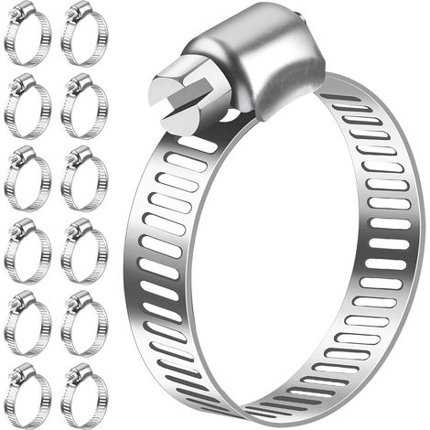 Lot de 12 colliers de serrage 16-25 mm en acier inoxydable 304 Colliers de serrage réglables - Assortiment de colliers de serrage pour tuyau de piscine, tuyau de gaz de maison (1/5)