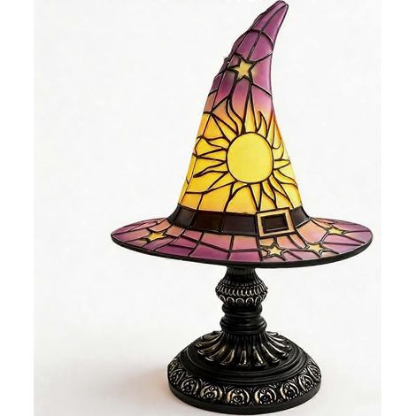 Lampe Tiffany Halloween lampe chapeau de sorcière en vitrail et résine rétro veilleuse gothique électrique faite à la main (1/5)