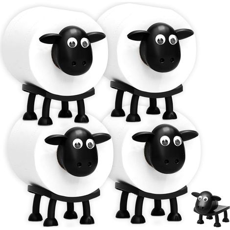 Porte-papier toilette Mouton Drôle – Ensemble de salle de bain, imprimé en 3D, mouton noir. Idée cadeau pour la famille et les amis. Rouleau de papier toilette amusant, lot de 4 pièces. (1/5)