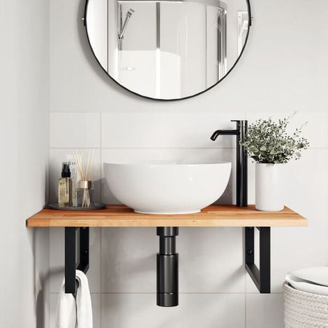 Étagère de Rangement pour Lavabo Mural en Acier et Bois d'Acacia Massif, Organisateur de Salle de Bain Robuste et Design (1/5)