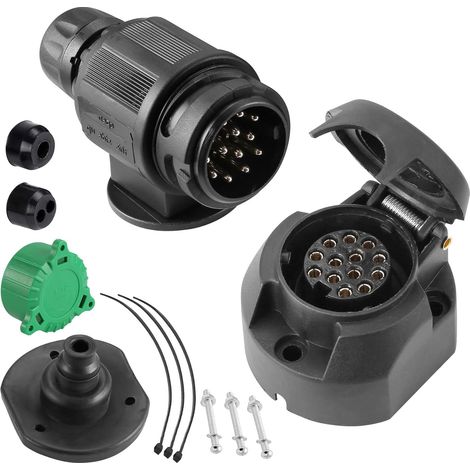 Prise et prise de remorque 13 broches 12 V pour voitures, remorques, caravanes, porte-vélos, camions, tracteurs, camionnettes, camping-cars, VTT (1/5)