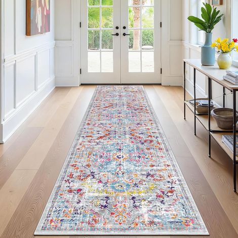Tapis Couloir Long Doux Antidérapant 60x300cm Lavable Tapis Cuisine Long Absorbant Gris Tapis de Passage Vintage Tapis Entrée Intérieur Long Boheme pour Cuisine, Couloir, Passage, Chambre (1/5)