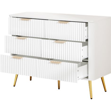 Comò a 6 cassetti bianco in MDF con maniglie in metallo e guide a chiusura ammortizzata (1/5)