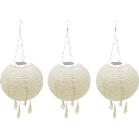 Suspension solaire LED - LUMISKY - HIMALAYA - Ø30cm - Beige, creme et mariage festif - Autonomie 8h (1/4)
