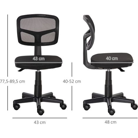 Bürostuhl 43x48x77.5-89.5 cm schwarz aus Stoff höhenverstellbar drehbar ohne Armlehnen (1/5)