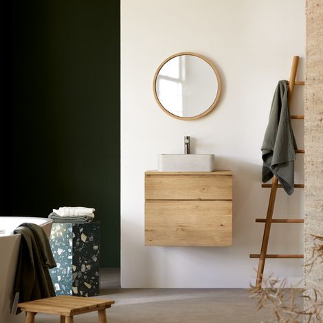 Meuble de salle de bain en chêne massif Jacob 60 cm (1/5)