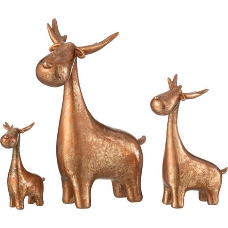 Lot de 3 Cerfs Déco "Résine" 25cm Cuivre (1/2)