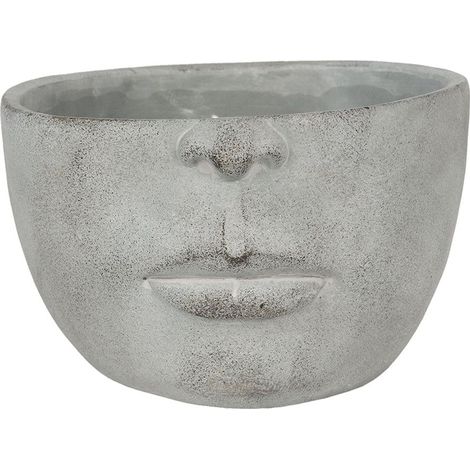Cache-pot Design Visage Moderne en Aspect Pierre Grise pour Intérieur 24 x 23 x 15 cm - PANGIVO (1/2)
