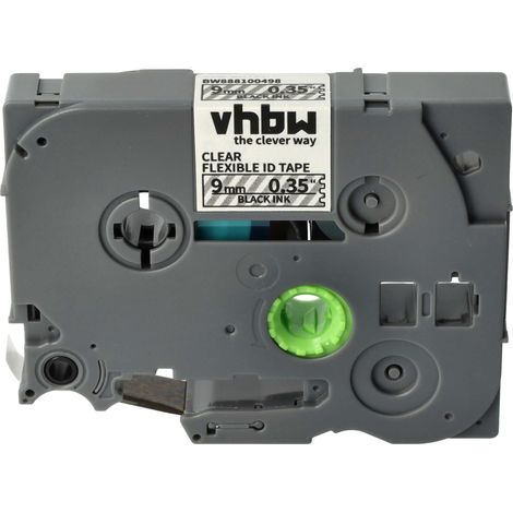 vhbw 1x Label Tape compatible with Brother PT 1250, 1200S, 1230PC Label Printer 8m x 9 mm, Black on Transparent, Flexible, Laminated
