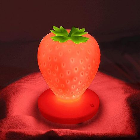 Veilleuse Strawberrnight Light, lampe de chevet en silicone en forme de fraise, veilleuse LED mignonne, lampe à couleurs changeantes, 3 modes tactiles pour anniversaire, rouge (1/5)