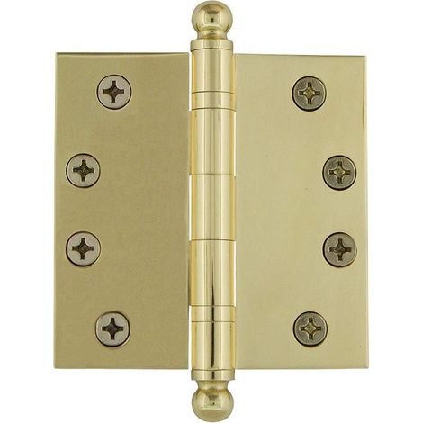 Charnière de porte à coins carrés à pointe sphérique en laiton poli 10,2 cm