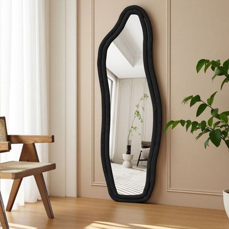 Stehspiegel - 140x45 cm - Samt - Asymmetrische Form - Modern