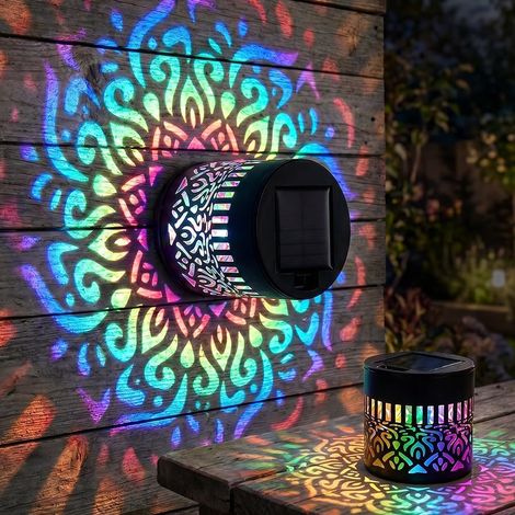 Lumière Murale Solaire Mandala – 7 Couleurs Changeantes, Projection Décorative Étanche en Métal pour Jardin, Patio, Terrasse ou Clôture (1 PC) (1/5)