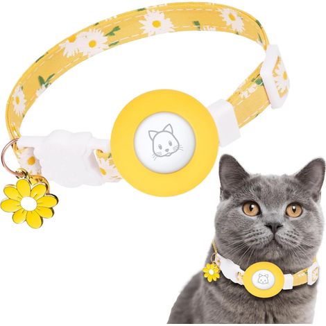 Collier détachable pour Chat avec Clochette et étui - Collier détachable en Coton Doux pour Chats d'intérieur/extérieur, Tour de Cou réglable de 18 à 30 cm (Jaune) (1/5)