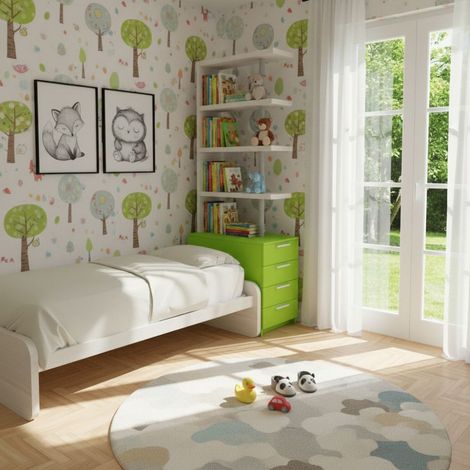 Comodino libreria salvaspazio con design moderno - Narciso - Rovere rock e Verde mela (1/5)
