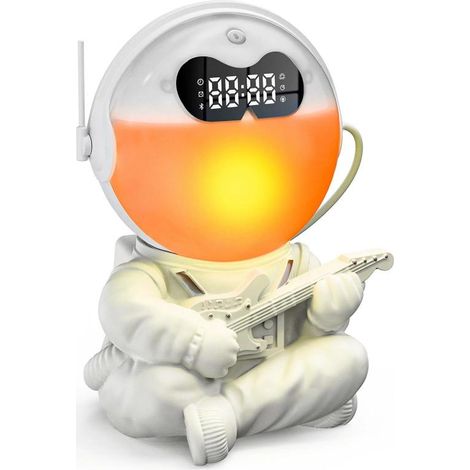 Réveil créatif d'astronaute à brancher sur USB avec musique d'ambiance Bluetooth et bruit blanc Nuit Lumière, guitare blanche