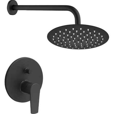 Set doccia con miscelatore Erika nero opaco braccio 35,5 cm e soffione 25 cm (1/5)