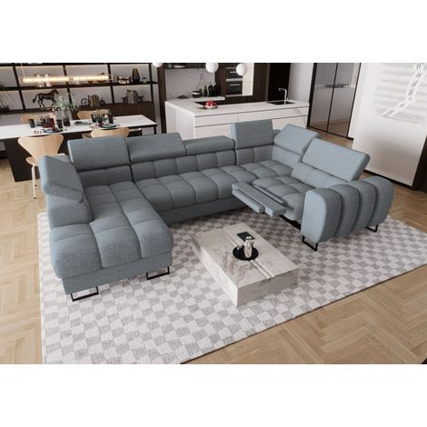 Wohnlandschaft Schlafsofa BASTIEN RELAX in Stoff Aragon Grau Ottomane Links