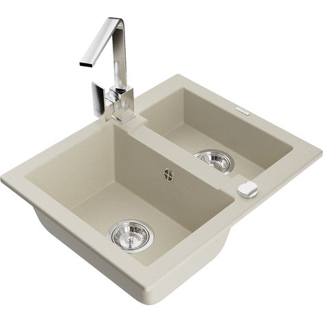 Mexen Carlos 1,5-Becken-Granitspüle mit Mischbatterie Rita, Beige - 6518-69-670300-00 (1/5)