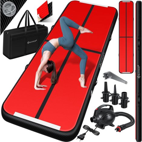 KESSER® tappetino gonfiabile airtrack fitness tappetino da ginnastica 3/4/5/6m incl. borsa di trasporto e pompa d'aria elettrica tappetino da yoga tappetino da tumbling 500 x 100 x 10 cm / nero-ro