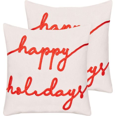 Set of 2 Decorative Cushions EXACUM Velvet 45 x 45 cm White Christmas Motif (1/5)
