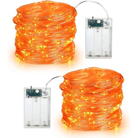 Guirlande d'automne (Lot de 2), 10M 100 LED Mini Guirlande Lumineuse LED a Pile Extérieur et Intérieur Fil D'argent Décoration Lumière pour Halloween Chambre Noël Thanksgiving Maison, Orange (1/4)