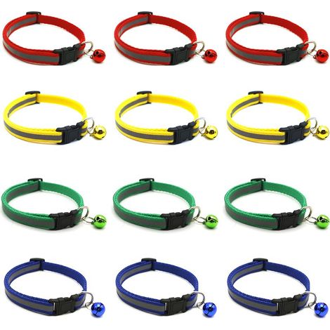 Lot de 12 colliers réfléchissants pour animaux de compagnie : rouge, jaune, vert, bleu, violet, noir, rose, vert clair, rose rouge, bleu ciel, orange et vert fluo. (1/5)