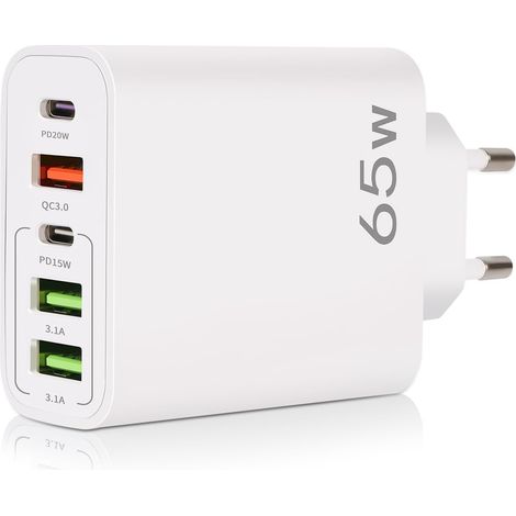 Chargeur USB C, 65W 5 Port Chargeur Rapide PD+QC 3.0, Multi Prise USB C Adaptateur Secteur USBC pour 15 14 13 12 11 Pro Max SE 2020 XS XR 8 7 (1/5)