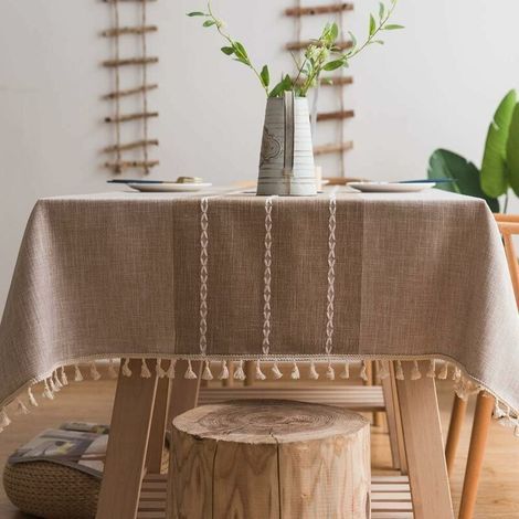 Nappe en Coton et Lin Robuste pour Tables Rectangulaires Nappe avec Broderie en Treillis Solide pour Décoration de Table à Manger de Cuisine. (140 x 180 cm, Kaki) (1/5)