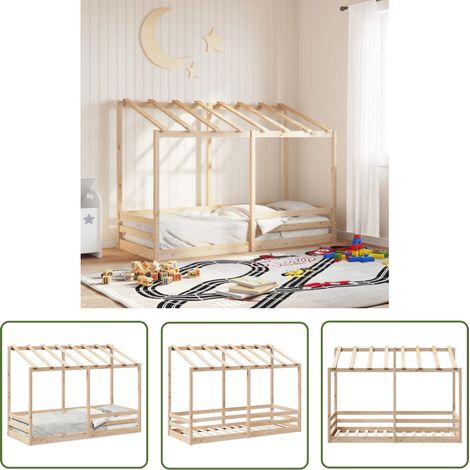 The Living Store Kinderbett mit Dach 75x190 cm Massivholz Kiefer - Kinderbett - Holzbett - Kiefernholzbett - Jugendbett - Kinderzimmer Möbel (1/5)