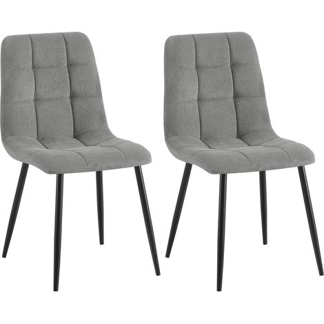 Lot de 2 chaises de salle à manger coutures décoratives carrées en velours côtelé gris et métal noir 100007463