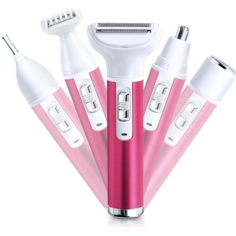 Rasoir Électrique Femme - 5 Têtes Interchangeables - Corps Visage Nez Aisselles Bikini - Rechargeable USB - Portable - 1 Pièce (1/5)