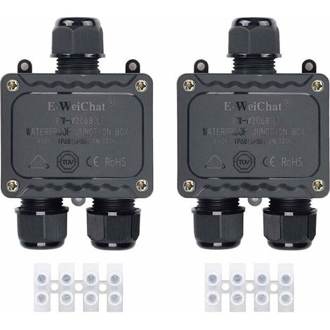 Boîte de dérivation étanche IP68 3 voies pour l'extérieur avec presse-étoupes pour petit boîtier électrique noir de Ø4mm-Ø14mm de diamètre pour l'extérieur lumière jardin piscine(2 Pcs) (1/5)