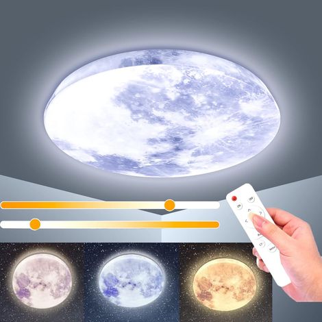 Plafonnier Led, Lampe Lune Plafond avec Télécommande, Ø 33cm, 3000-6500K Dimmable, Fonction Nuit, Applique pour Salon Chambre(330x50 mm) [Classe énergétique F] (1/5)