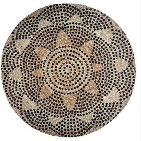 Silumen – Tapis rond jute naturel 120 cm – Motif imprimé pois – Tapis berbère décoratif pour salon – Décoration intérieure naturelle