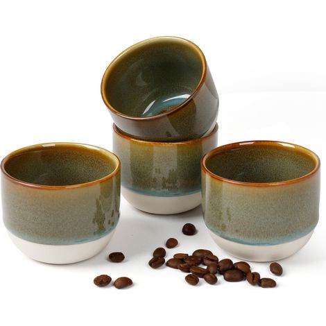 Lot de 4 tasses à expresso  140 ml  Mini tasse à expresso – Fabriqué à la main à paroi épaisse  Tasses en faïence  Sans anse  Tasses à café  Moka  Cadeau au design (1/5)