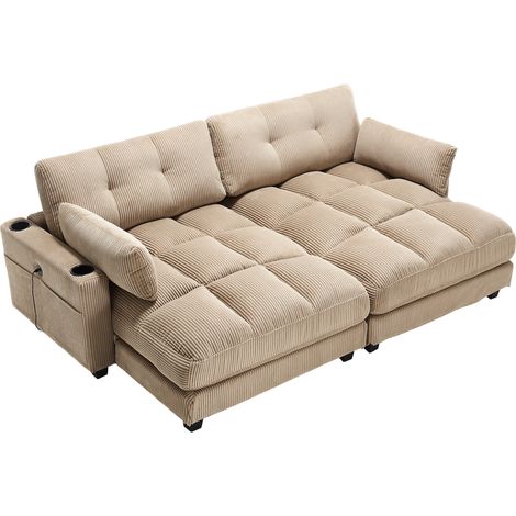 Relaxsessel aus Cordstoff, taupe, mit Becherhaltern, Seitentaschen und USB-Anschluss, MODENUIT