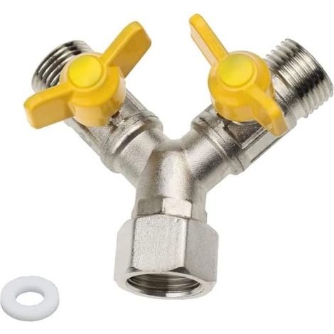 Plus - Messing Y-förmiger 3-Wege-Adapterventil 1/2 Zoll, geeignet für Waschmaschinen, Badezimmer, Küchen - Y-förmiger Duschadapter Gartenschlauch - 7x8,5cm.