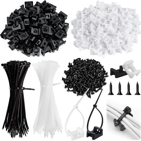 200 Pcs Attache Cable Electrique, 15x10x7mm Support de Serre-Câbles avec Vis, Attache de Câble pour Fixation Cable Electrique (Noir, Blanc) (1/5)